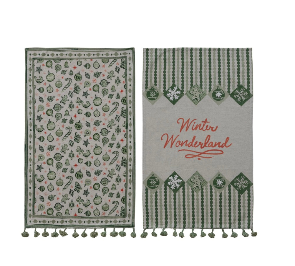 Cotton & Linen Tea Towel w/ Tassels
