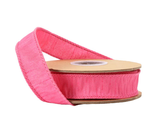 1” Wired Dupioni Ribbon/Hot Pink w Metallic Fused Backing/10 Yard Roll