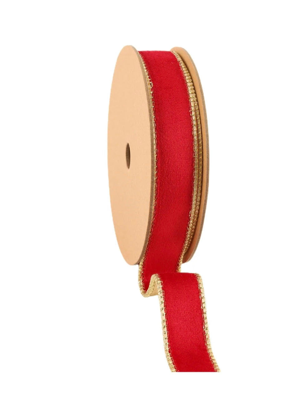 1” Reversible Classic Velvet Wired Ribbon/Gold 10 yd Roll