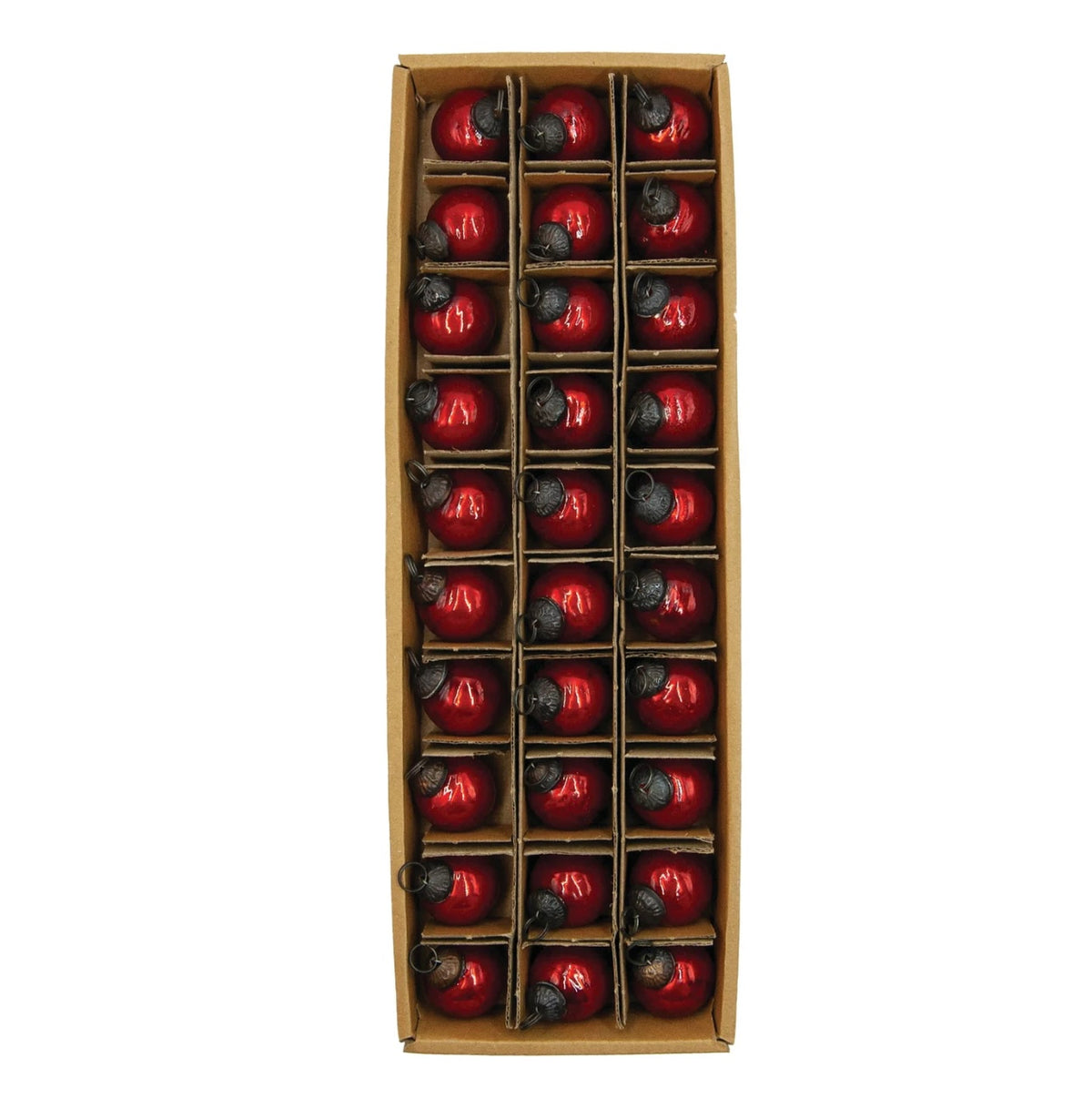 1" Round Mercury Glass Ball Ornament, Red, Boxed Set of 30
