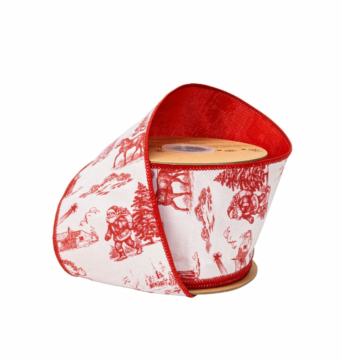4” Wired Red Christmas Toile w/ Red Backing/10yds