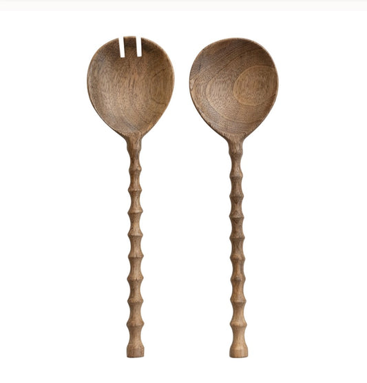 Mango Wood Salad Servers w Carved Handles