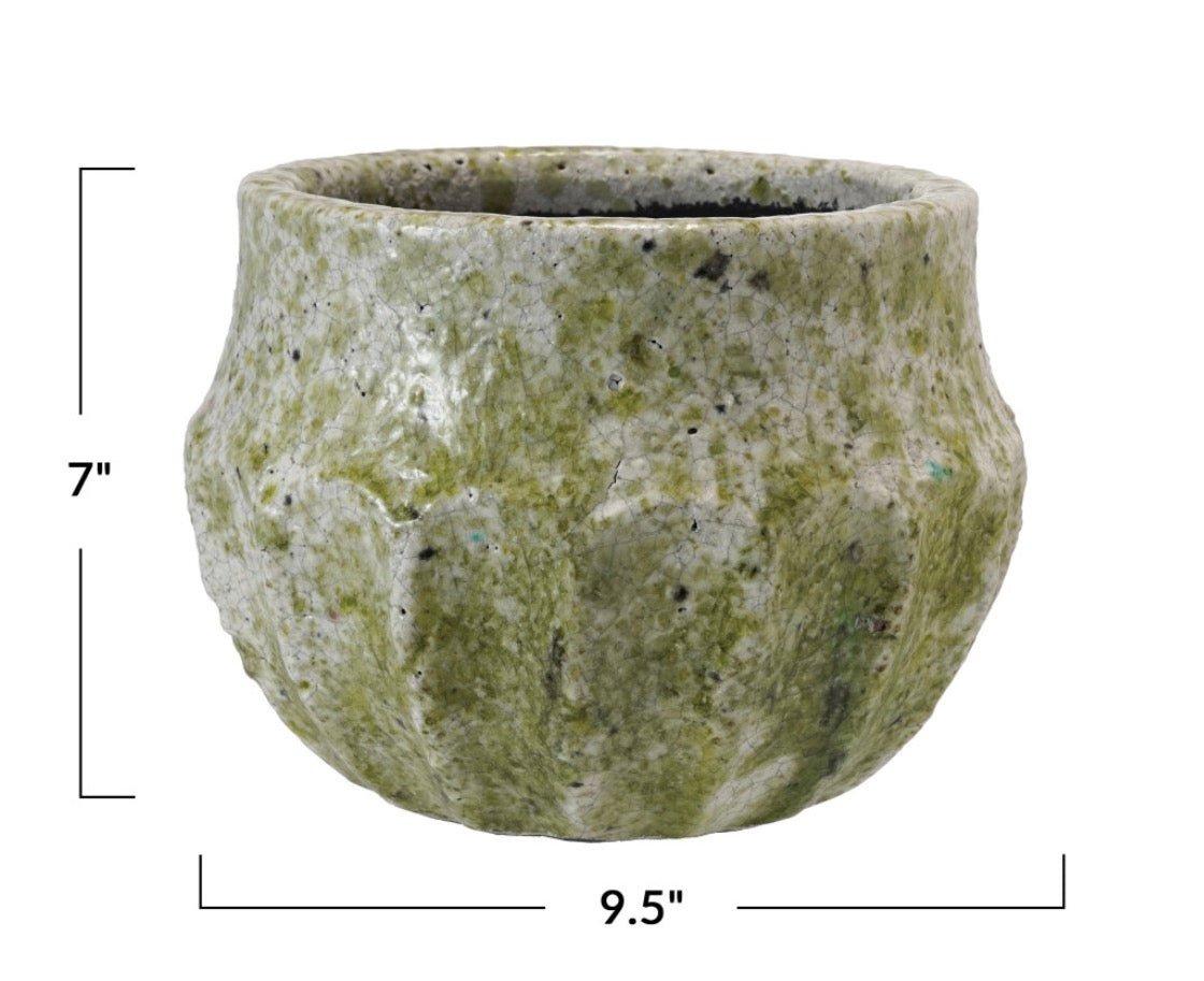 Terra-cotta Planter w Crackle Glaze/Green