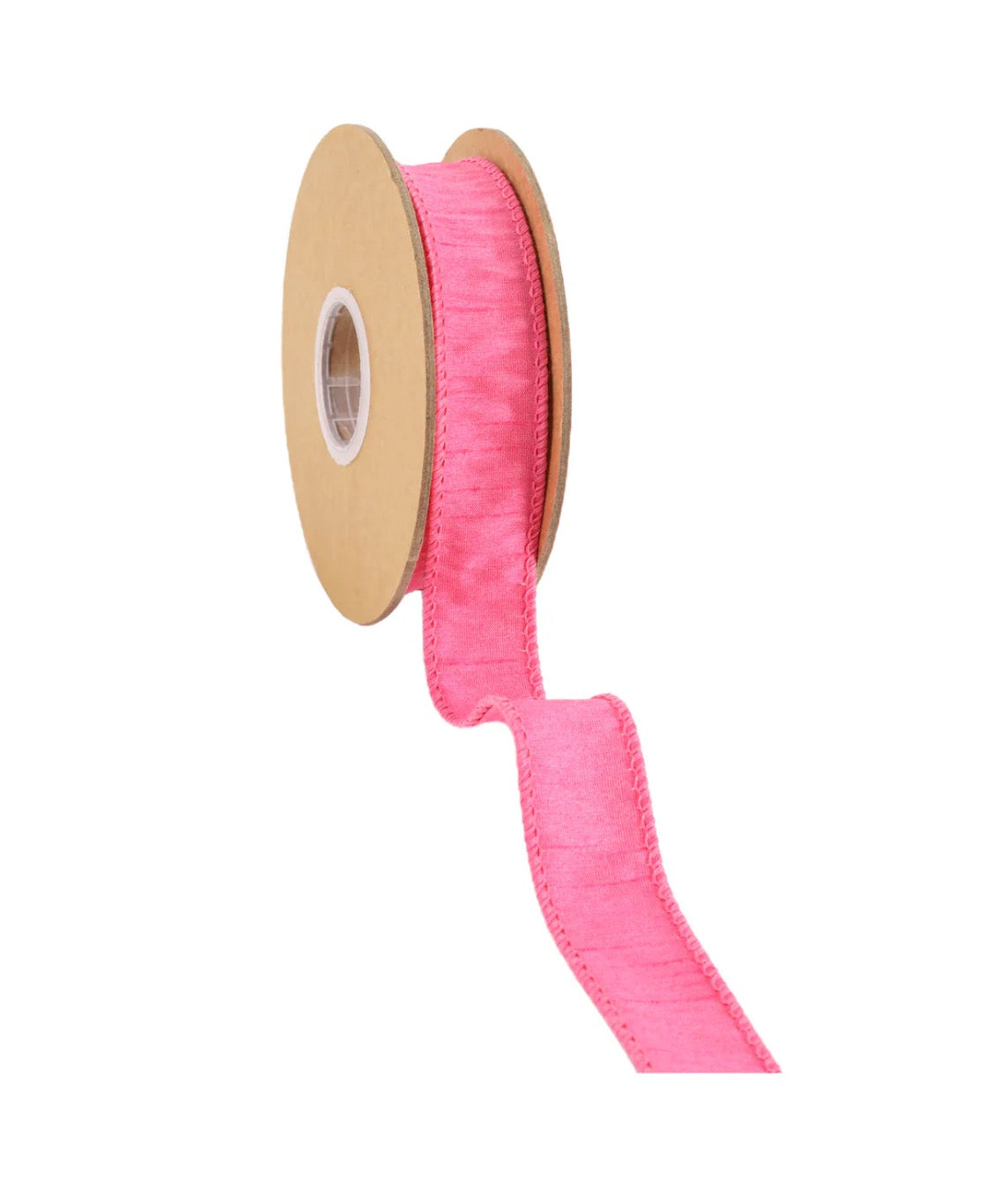 1” Wired Dupioni Ribbon/Hot Pink w Metallic Fused Backing/10 Yard Roll