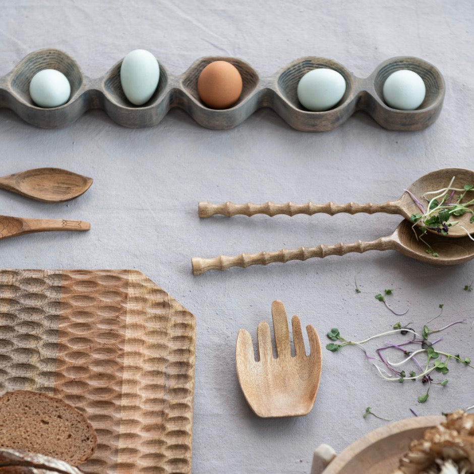 Mango Wood Salad Servers w Carved Handles