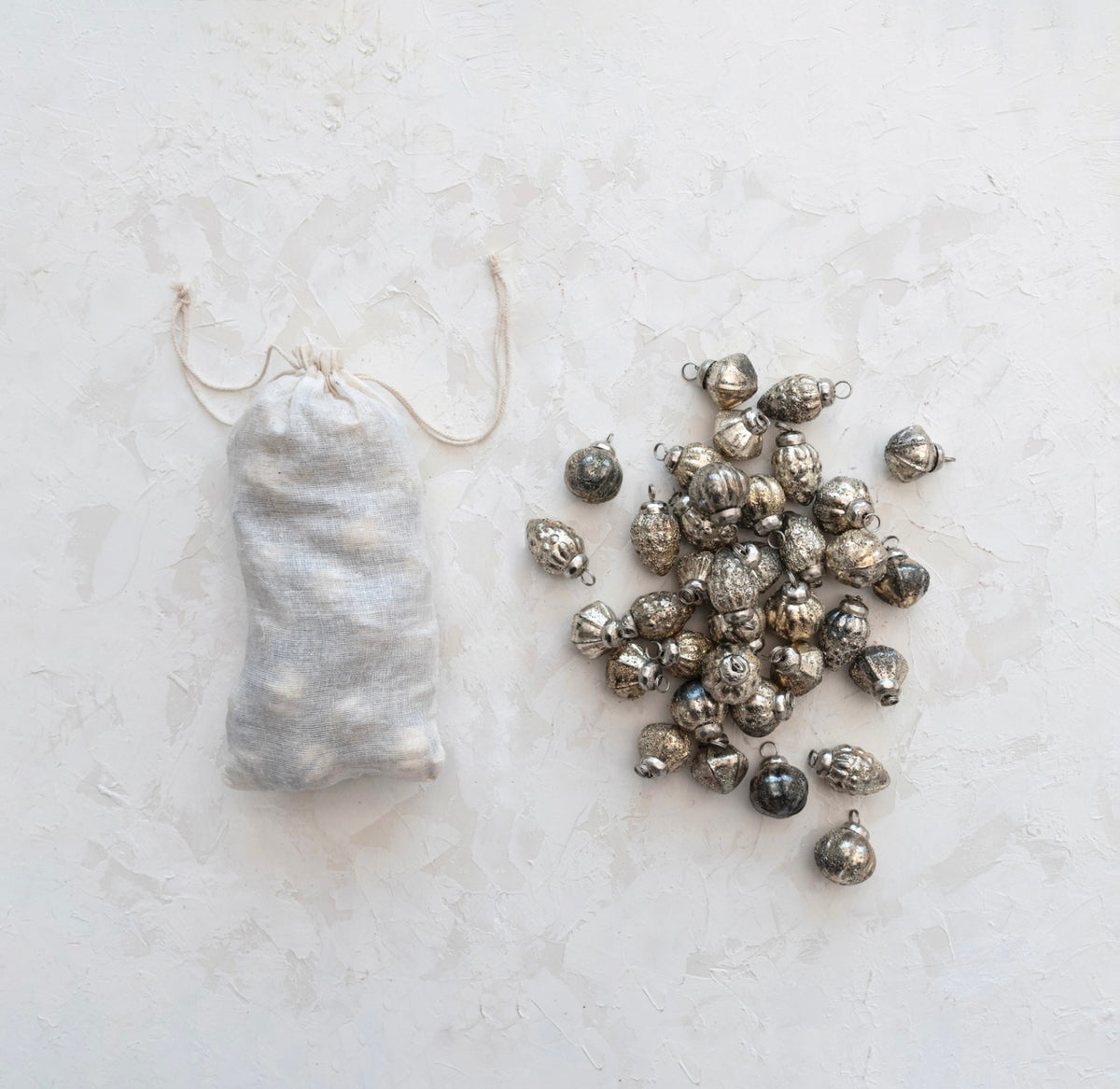 Embossed Glass Ornaments in Muslin Bag