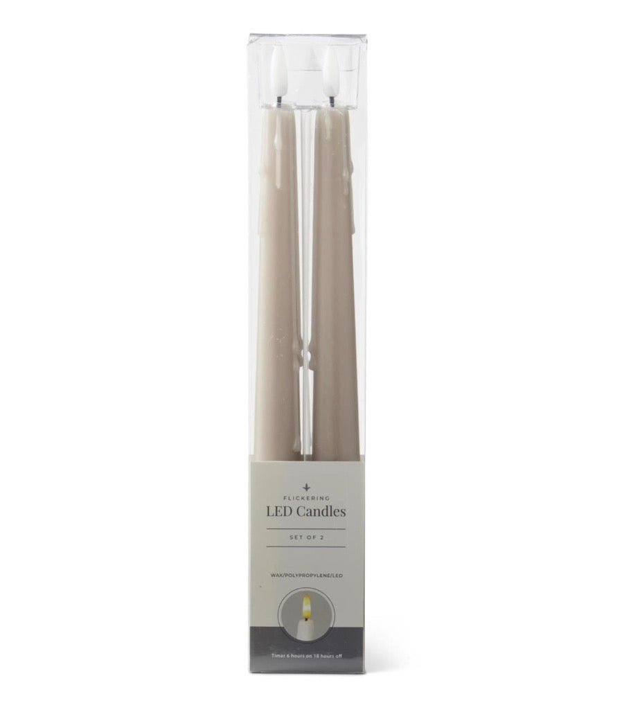 11.5 “ Taupe LED Drip Taper Candles/set of 2