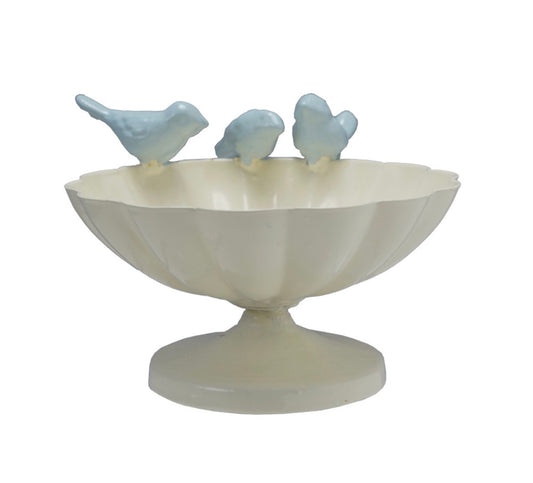Metal Scalloped Bowl w Birds on Rim