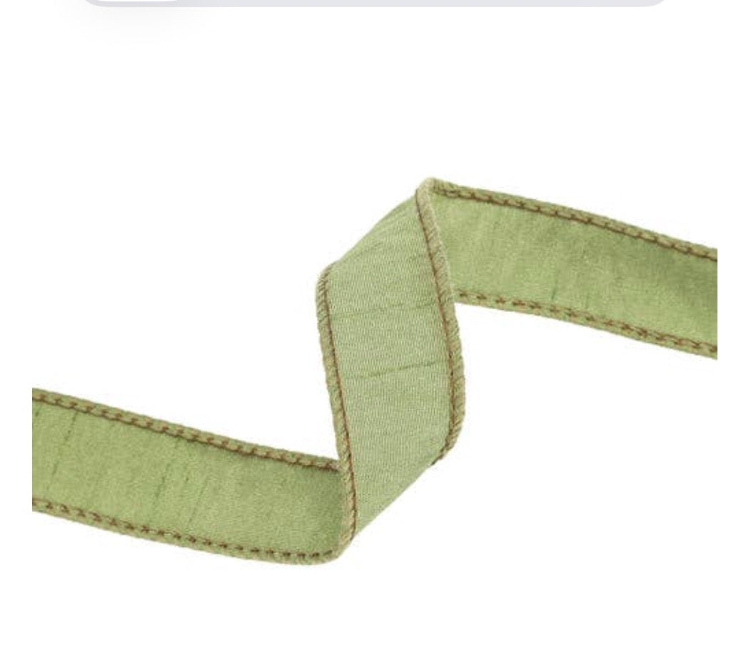 1”Wired Dupioni Ribbon Sage