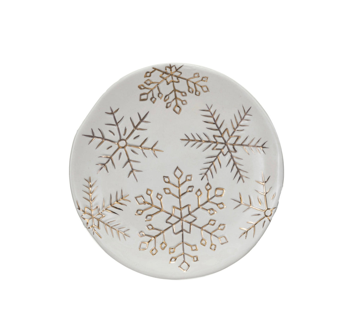 6" Stoneware Plate w/ Gold Electroplated Snowflakes