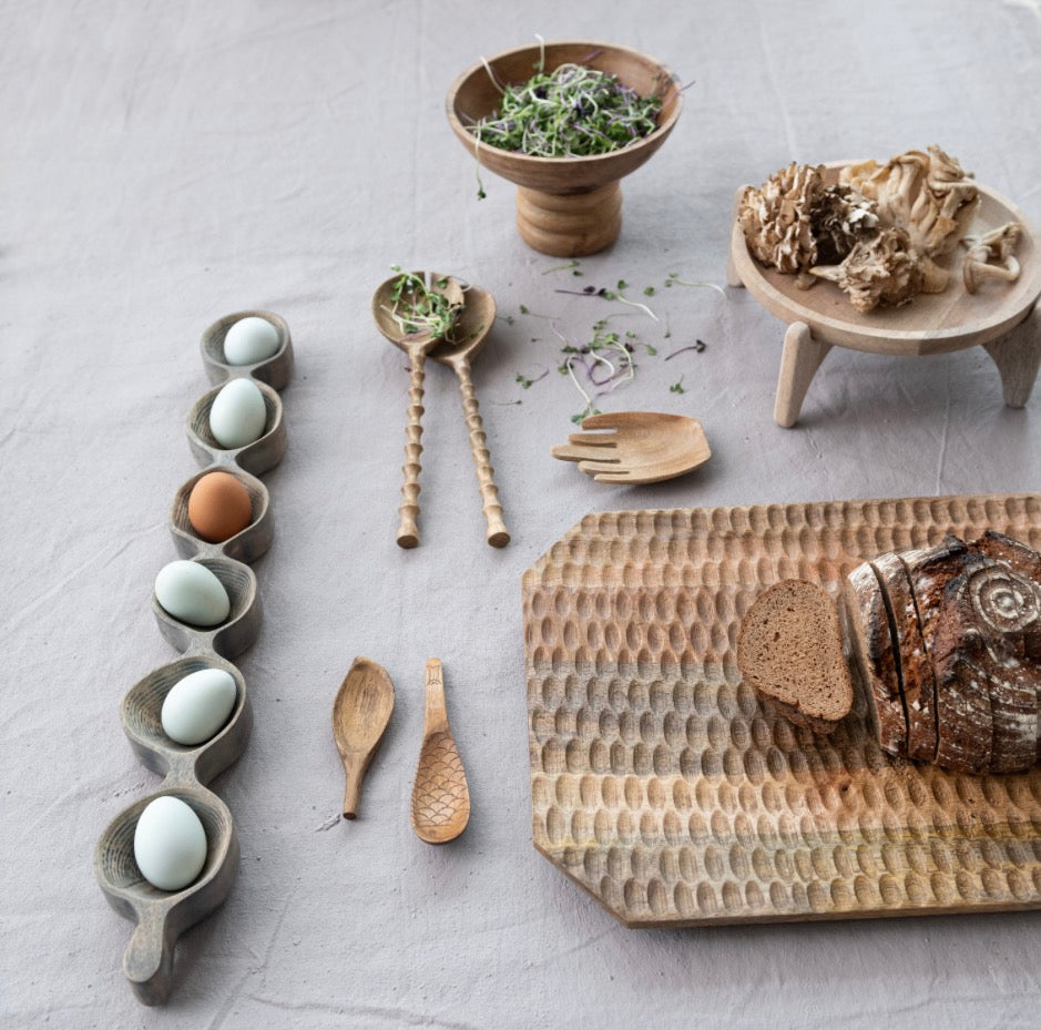 Mango Wood Salad Servers w Carved Handles