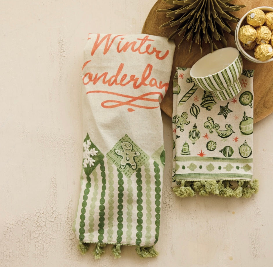 Cotton & Linen Tea Towel w/ Tassels