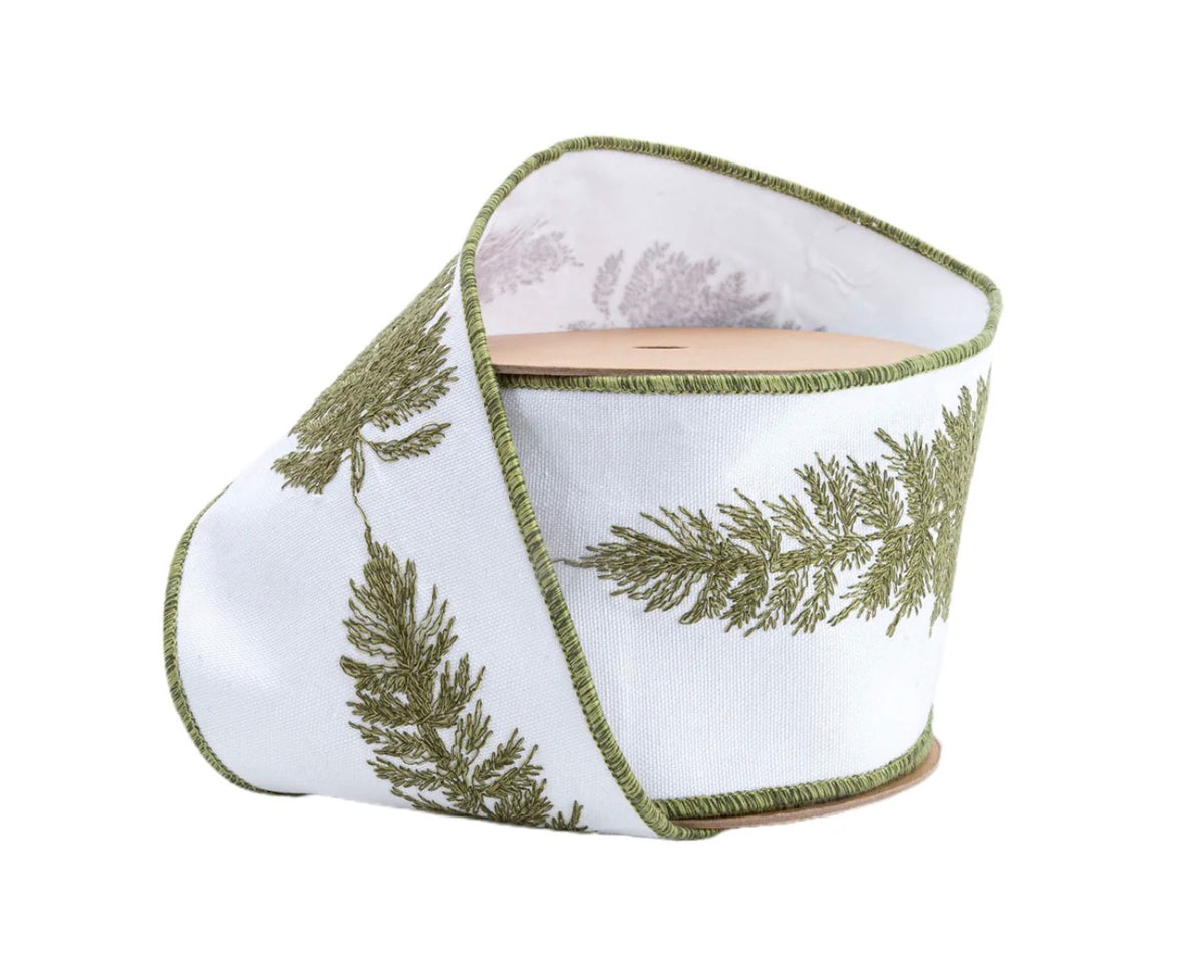 4” Wired Canvas Ribbon Embroidered Trees