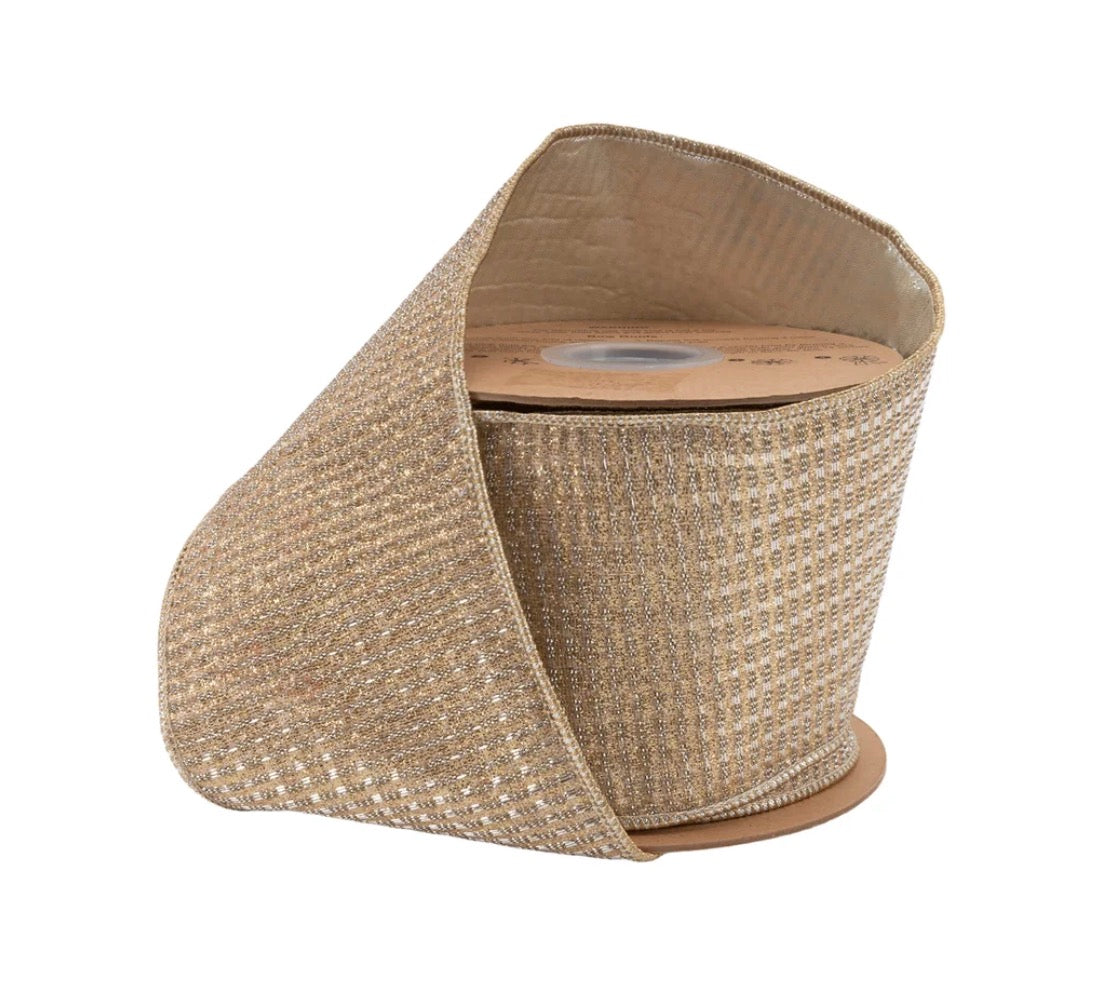 4” Wired Sparkle Gold Ribbon w/ Metallic Backing