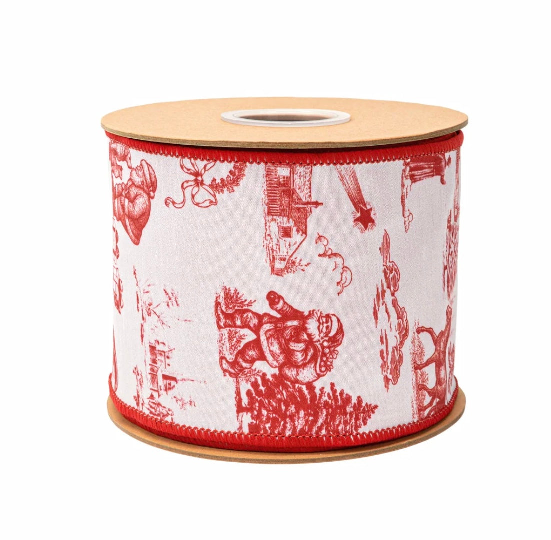 4” Wired Red Christmas Toile w/ Red Backing/10yds