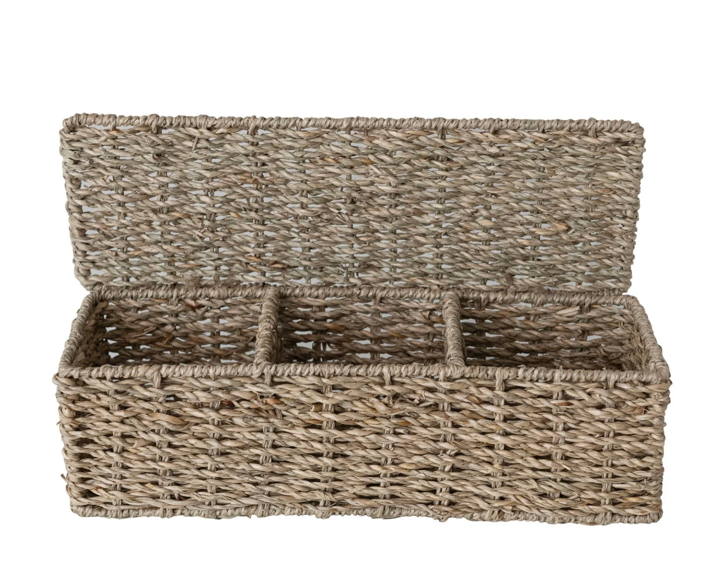 Hand Woven Seagrass Baskets w/ 3 Sections & Lid, Natural