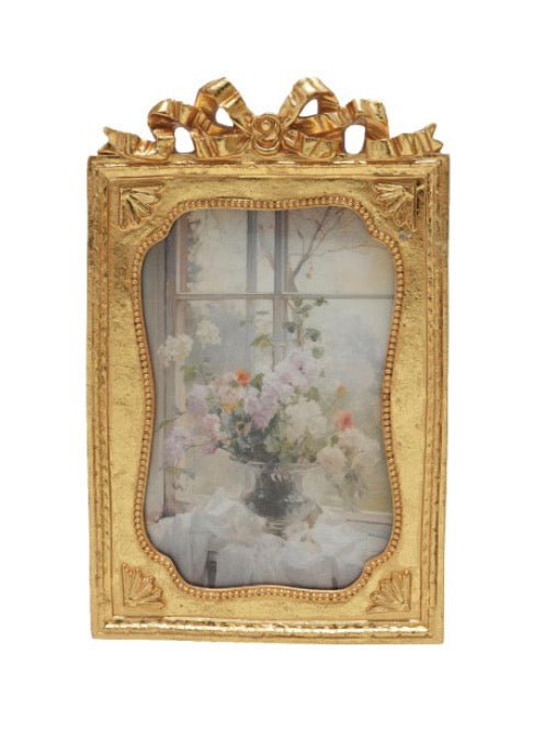 Resin Photo Frame w Bow - Gold Finish