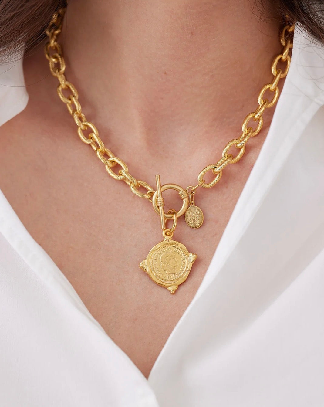 Handcast Gold Intaglio Coin Front Toggle Necklace