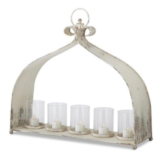Weathered White & Gold 5 Hurricane Candleholder Lantern