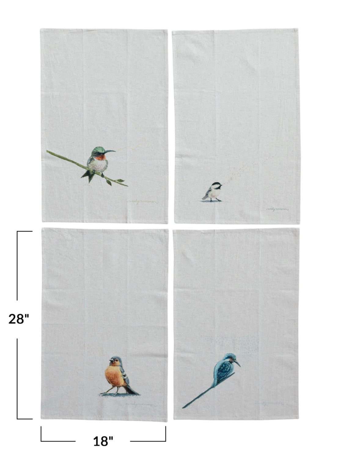 28”L x 18”W Cotton & Linen Printed Tea Towel w Bird
