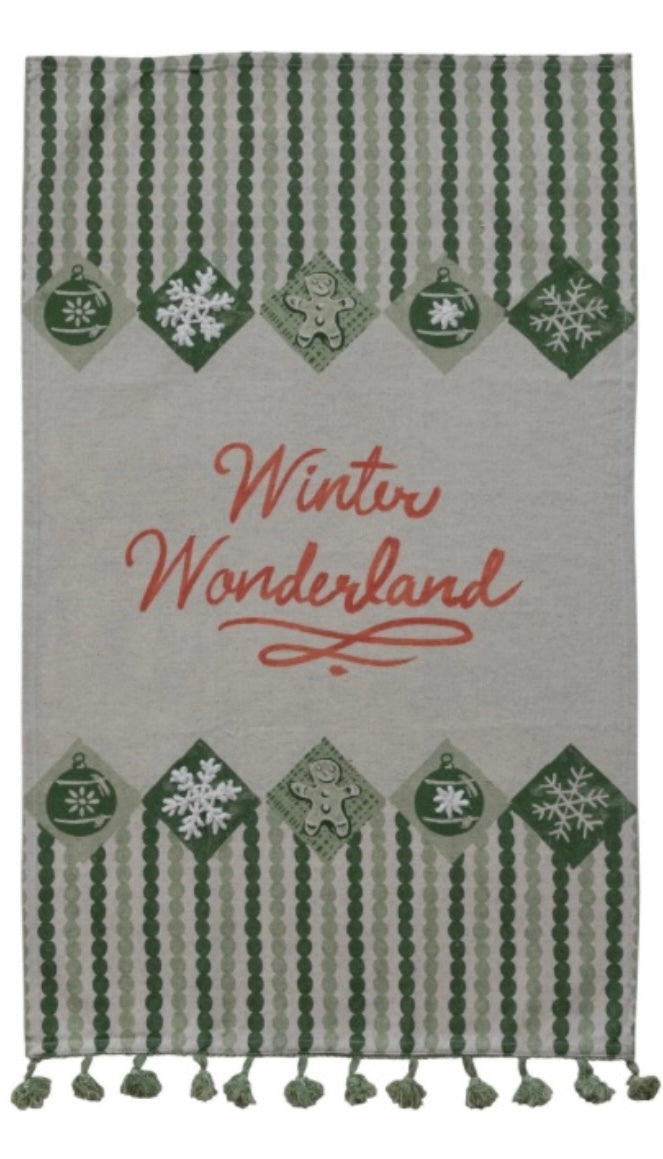 Cotton & Linen Tea Towel w/ Tassels