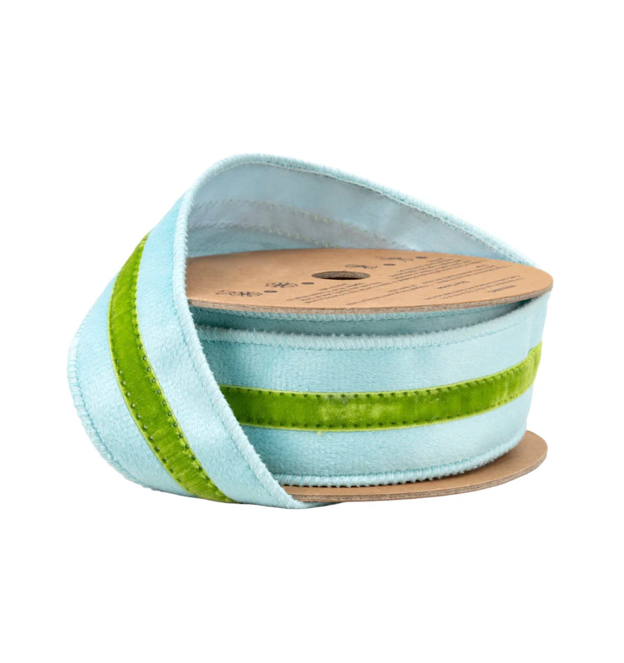 1 1/2” Wired Velvet Ribbon/Blue w Green Trim/10 Yards