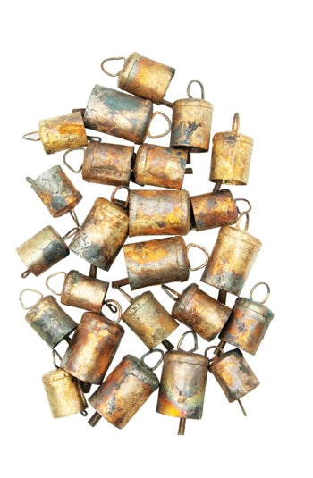 Metal Bells in Muslin Bag, Distressed Gold Finish, Set of 24