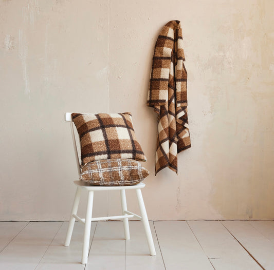 Faux Sherpa Throw, Brown Plaid