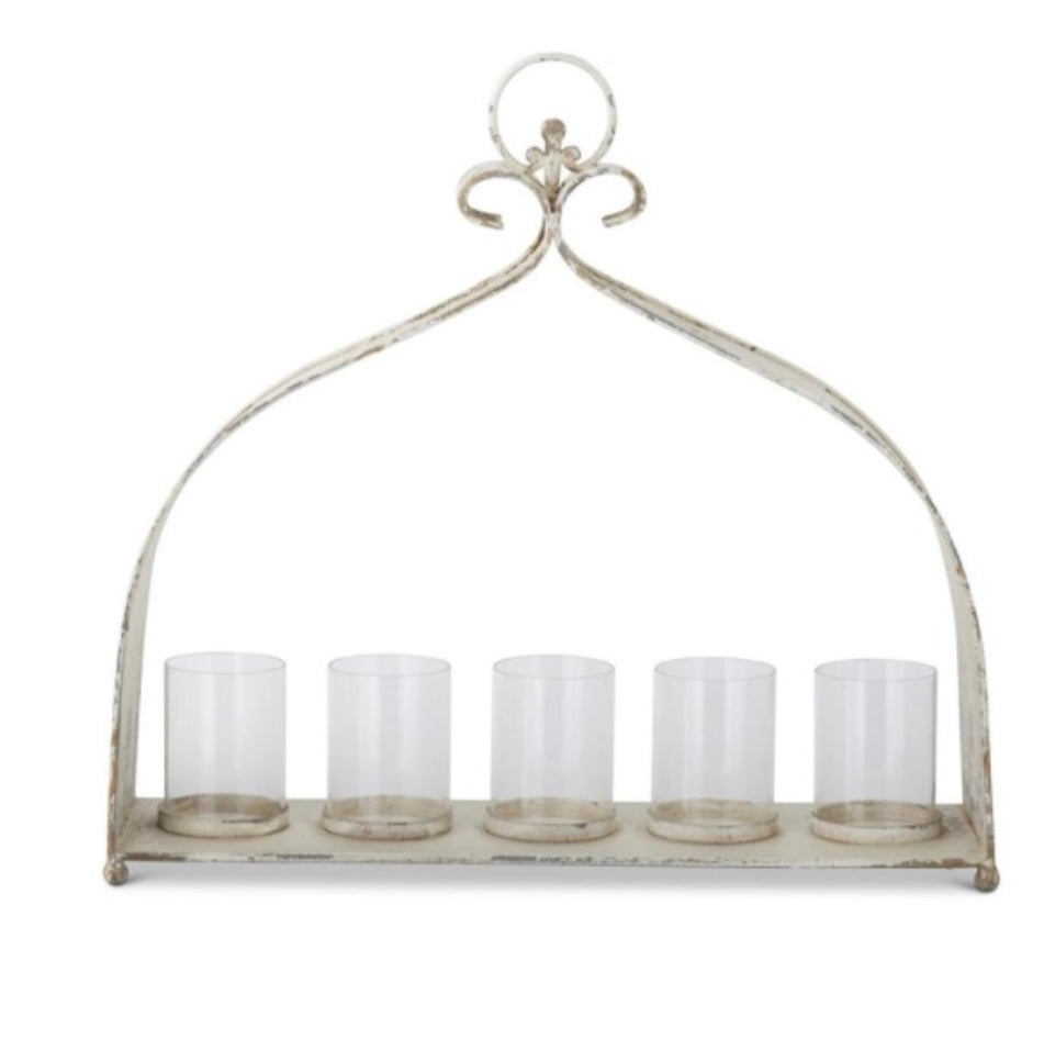Weathered White & Gold 5 Hurricane Candleholder Lantern