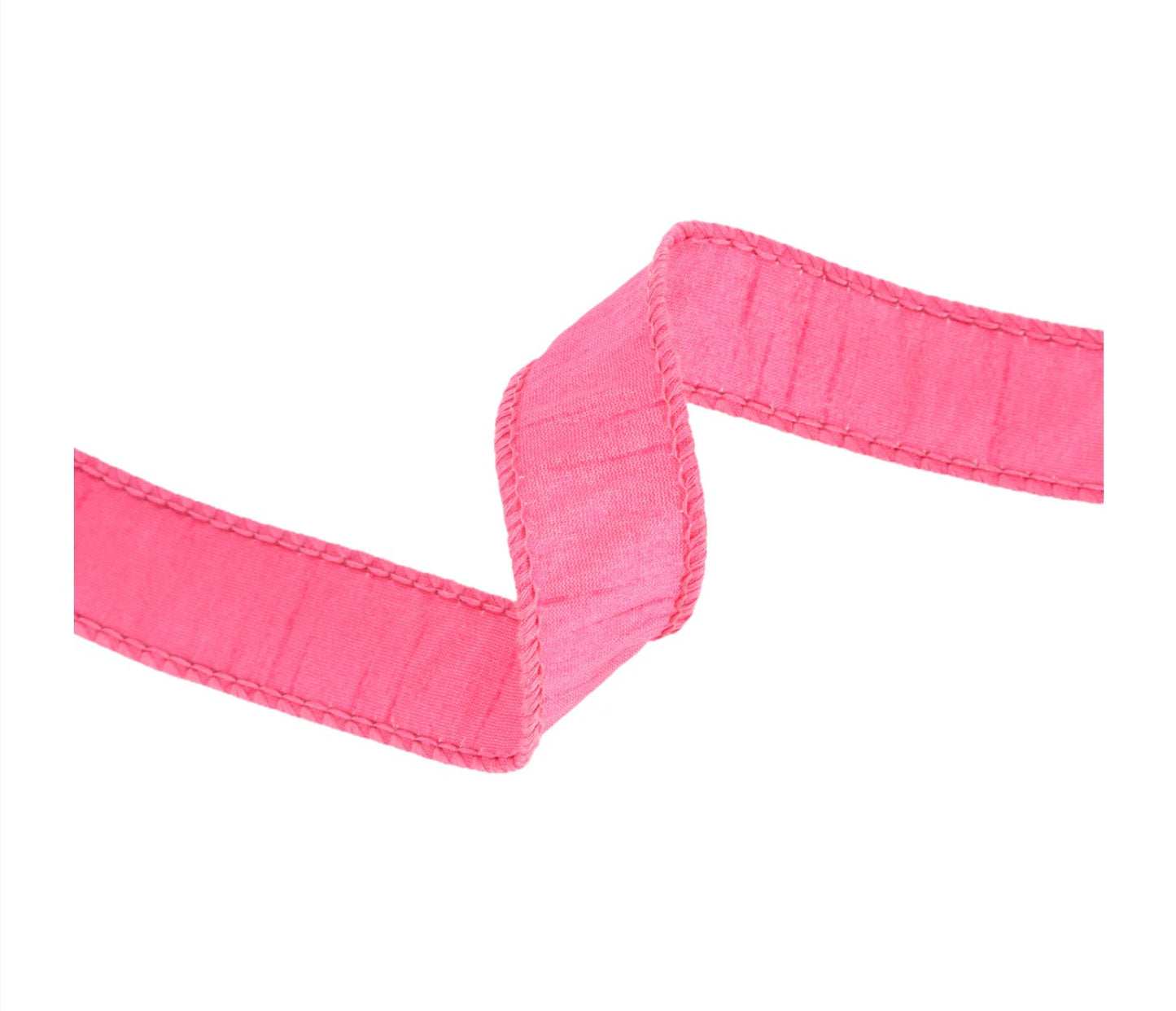1” Wired Dupioni Ribbon/Hot Pink w Metallic Fused Backing/10 Yard Roll