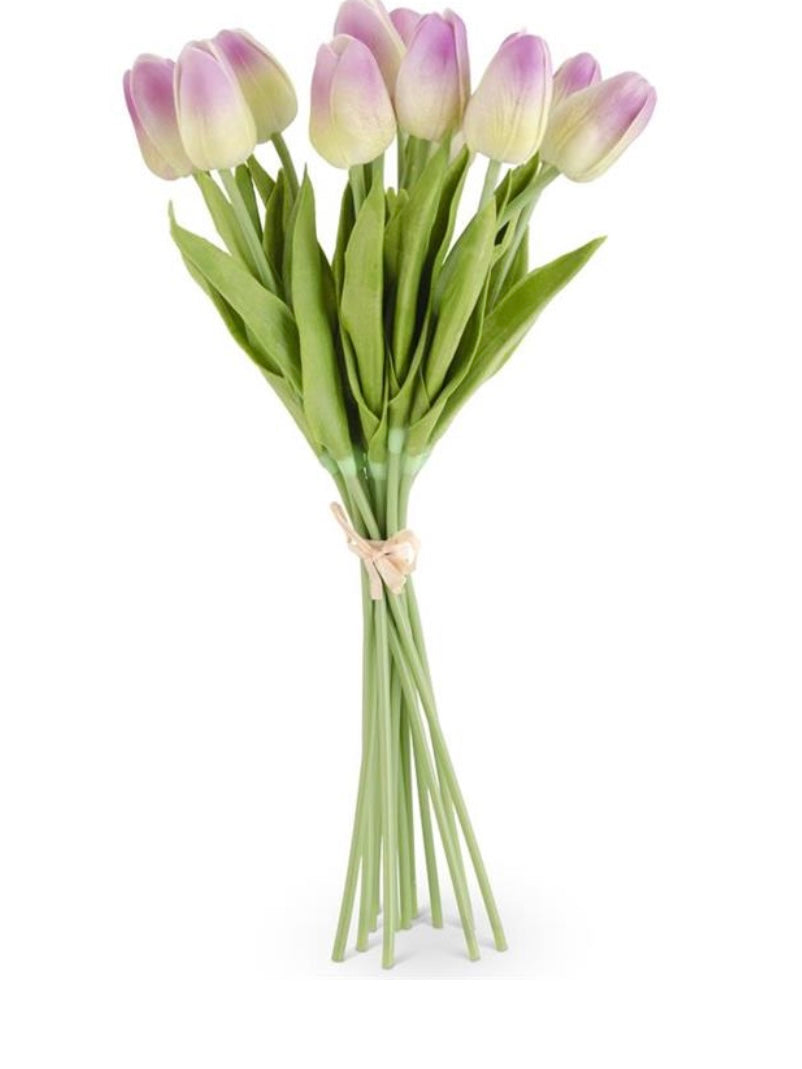 13" Green/Purple Real Touch Mini Tulip Bundle (12 Stems)