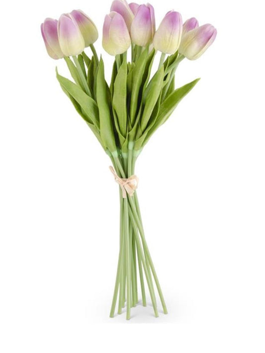 13" Green/Purple Real Touch Mini Tulip Bundle (12 Stems)