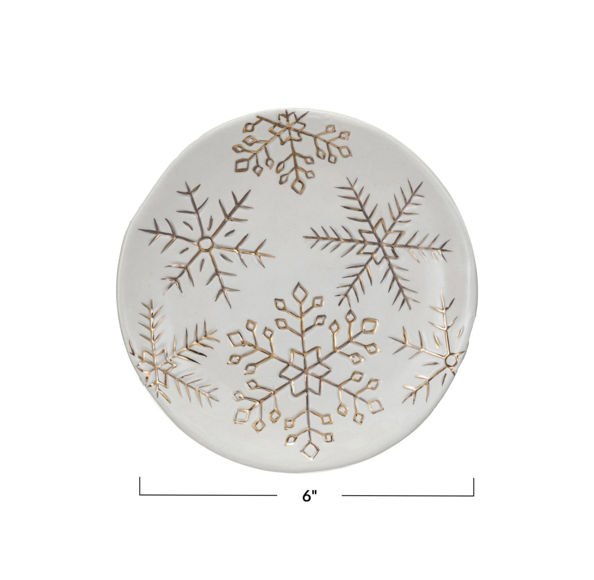 6" Stoneware Plate w/ Gold Electroplated Snowflakes