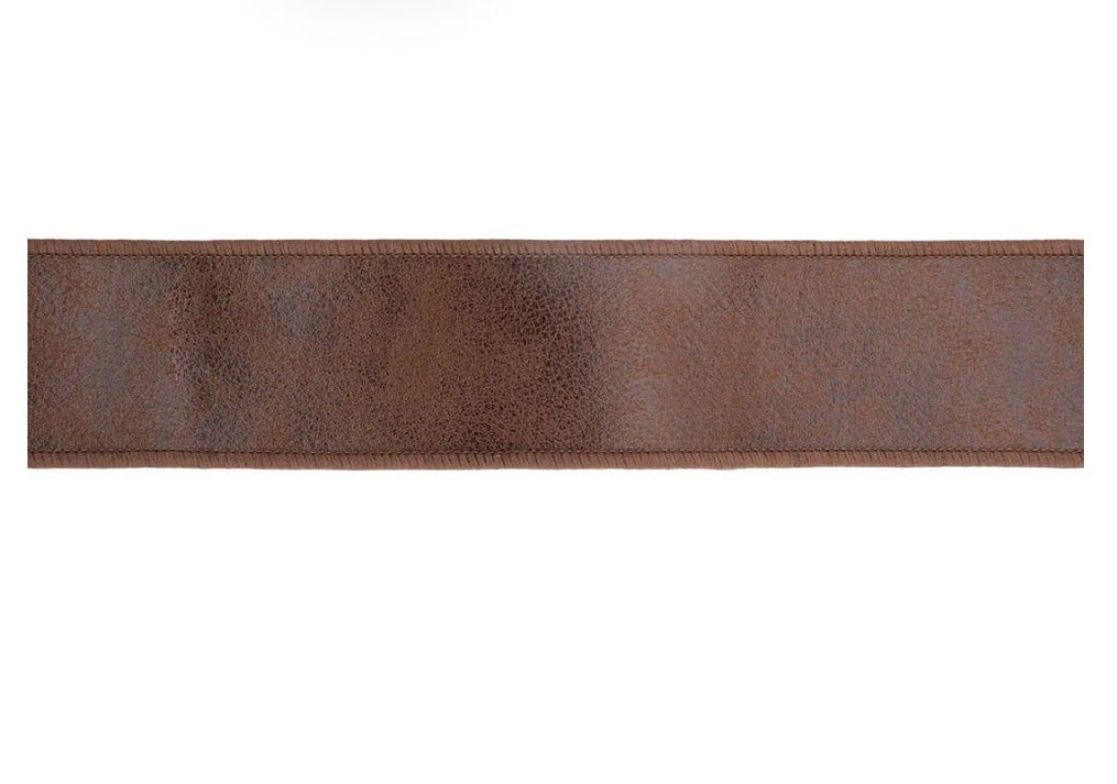 2 1/2” Wired Leather Ribbon Brown w Jute Backing