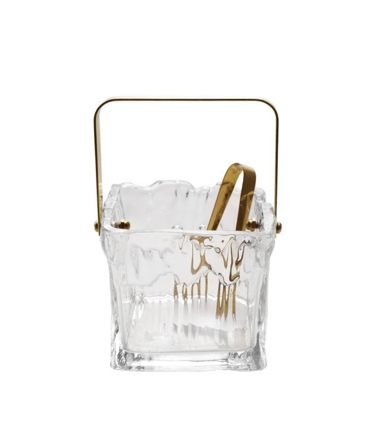 24 oz. Textured Ice Bucket w/ Tongs, Gold Finish