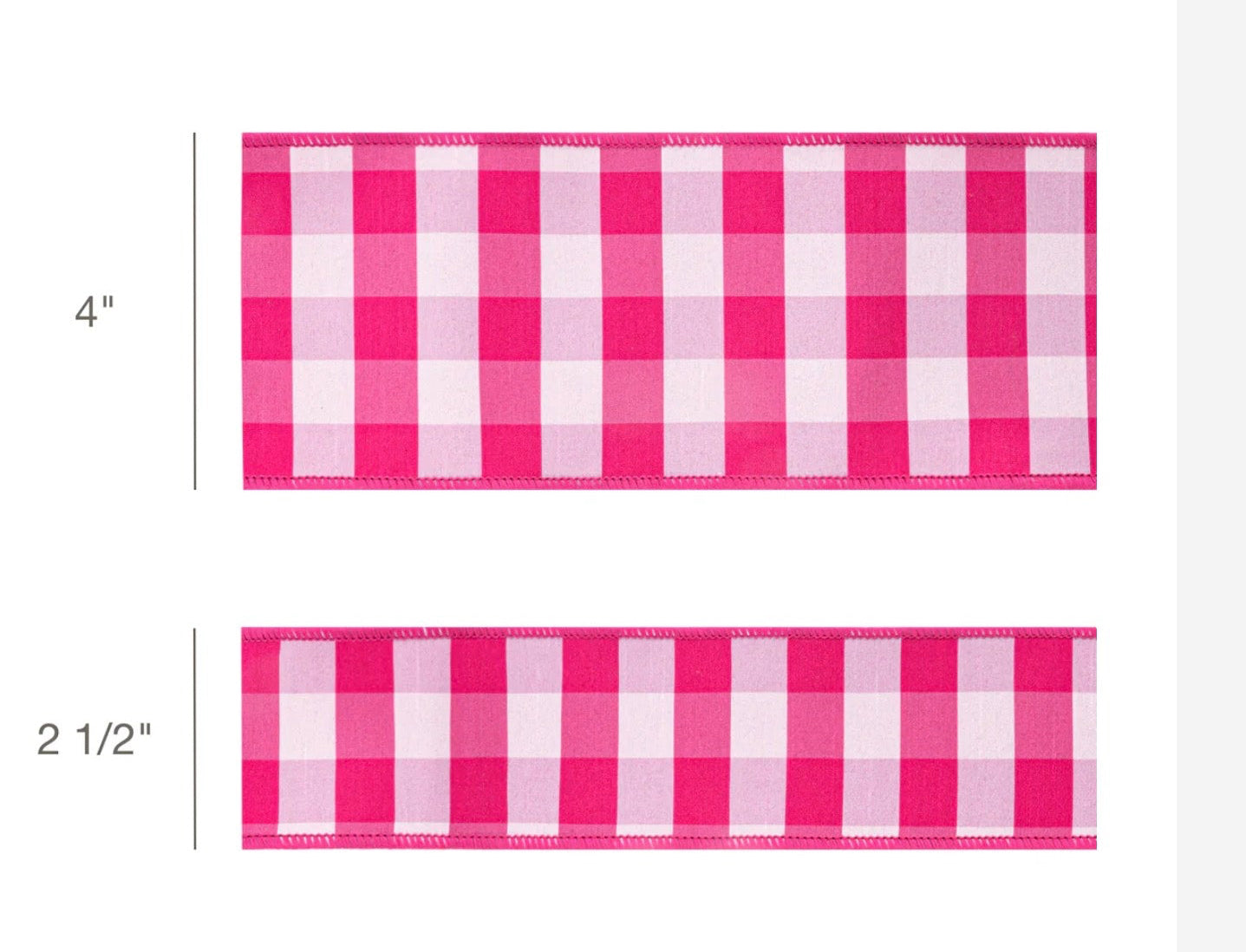 4” Wired Ribbon/Pink & White Medium Check w Pink Backing/10 Yard Roll
