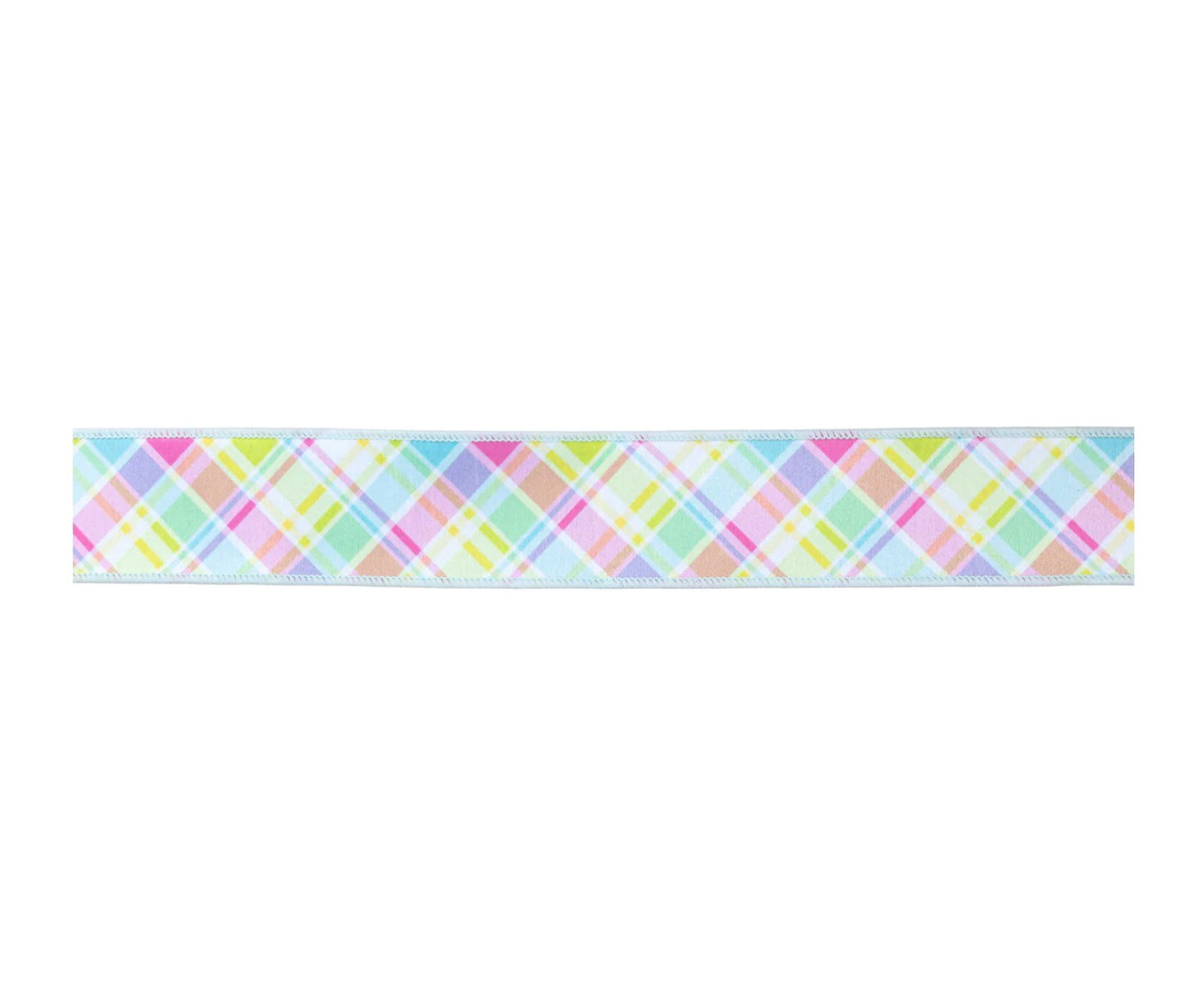 2 1/2” Wired Dupioni Ribbon/Bias Large Plaid Blue & Yellow w Blue Taffeta Fused Back/10 Yard Roll