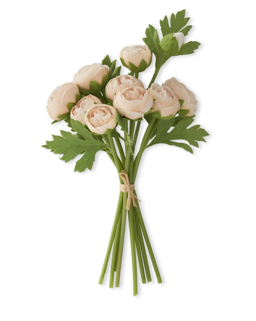 15 Inch Light Peach Real Touch Ranunculus Bundle (10 Stems)