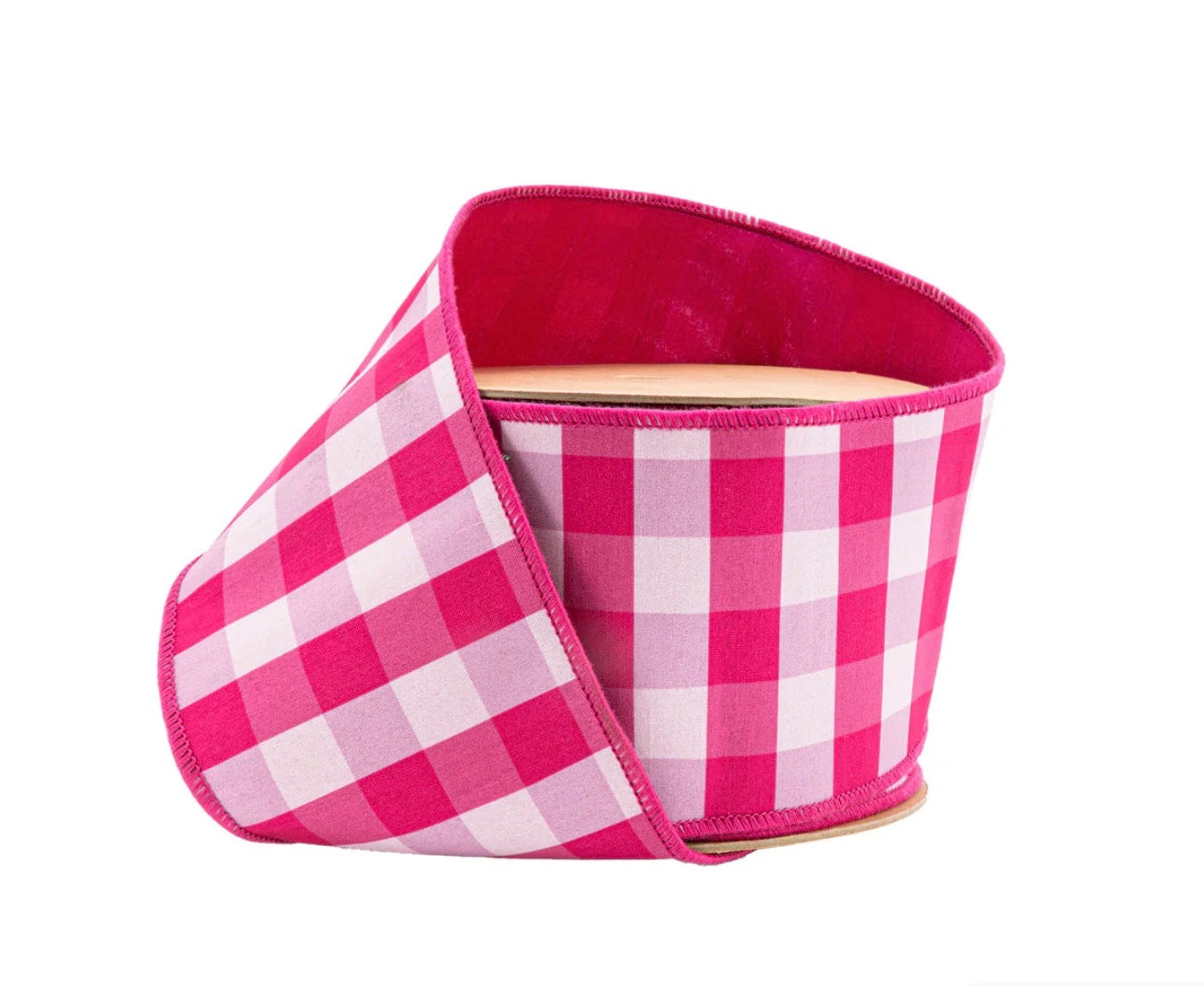 4” Wired Ribbon/Pink & White Medium Check w Pink Backing/10 Yard Roll