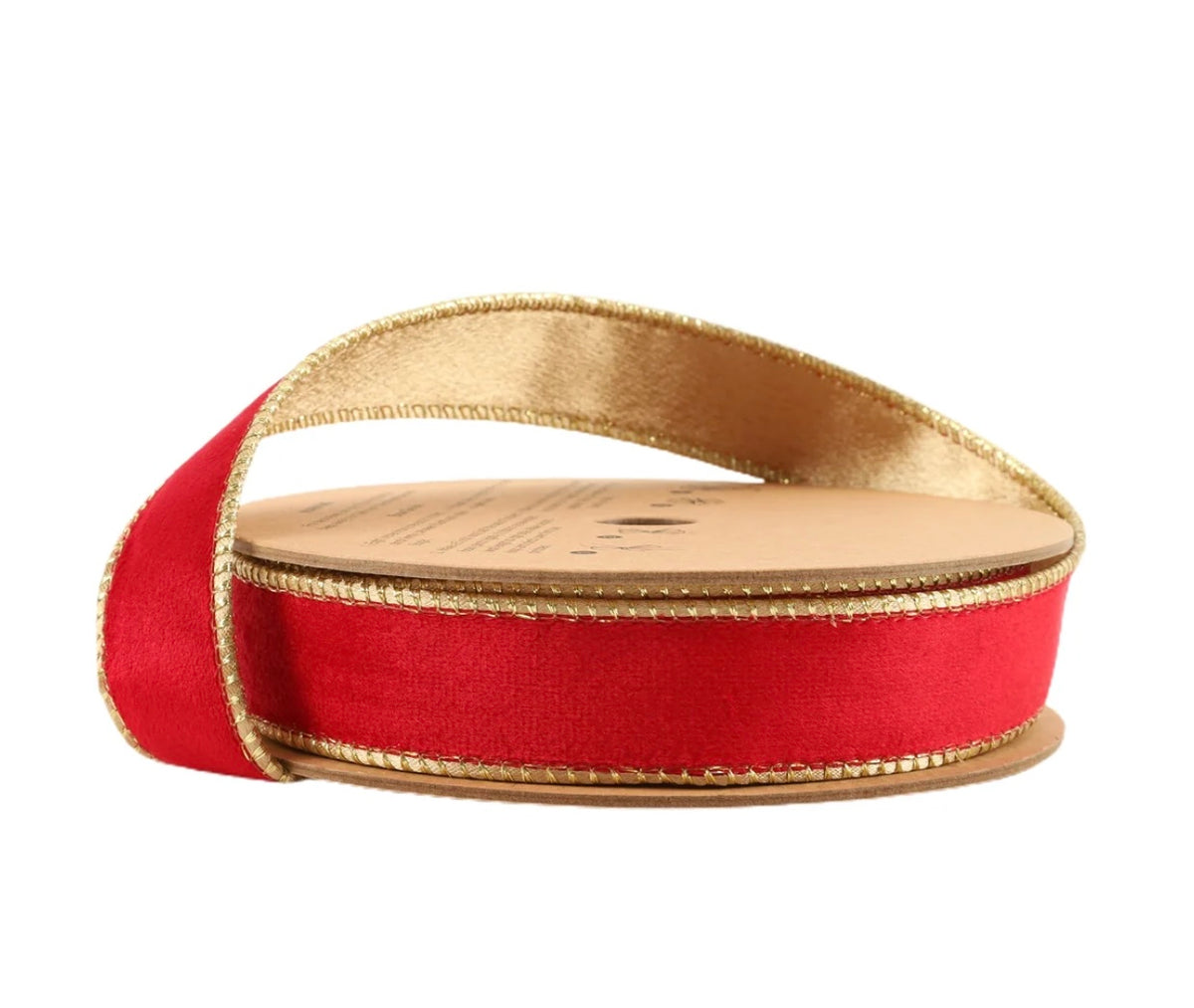 1” Reversible Classic Velvet Wired Ribbon/Gold 10 yd Roll