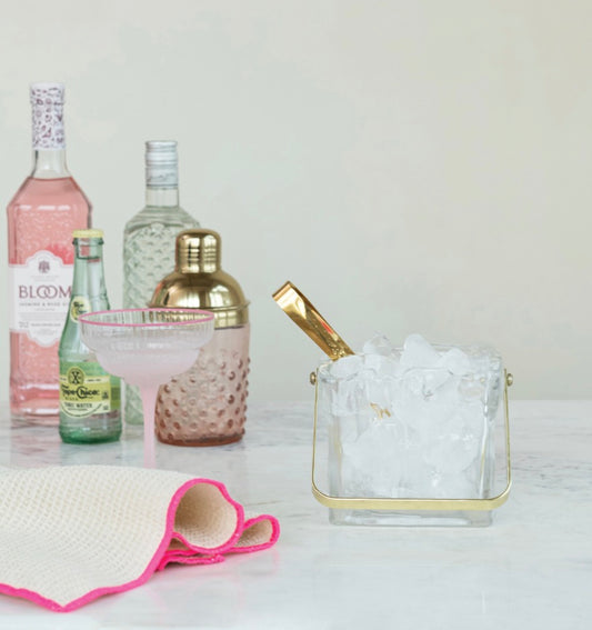 24 oz. Textured Ice Bucket w/ Tongs, Gold Finish