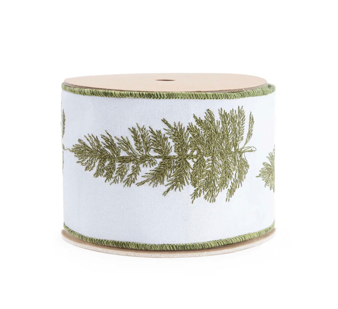 4” Wired Canvas Ribbon Embroidered Trees