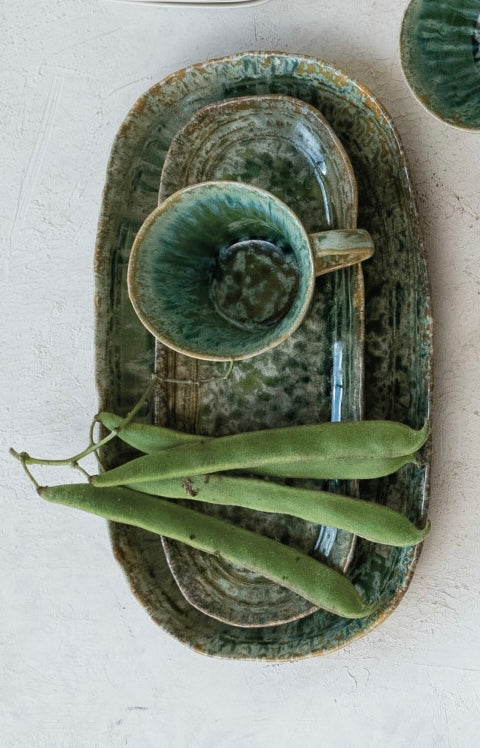 Green Crackle Glaze Stoneware Platter