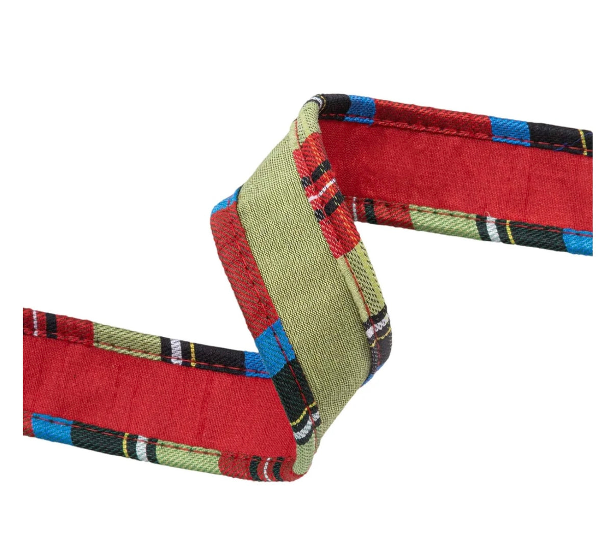 1” Wired Reversible Red/Green w/ Plaid Cording Ribbon