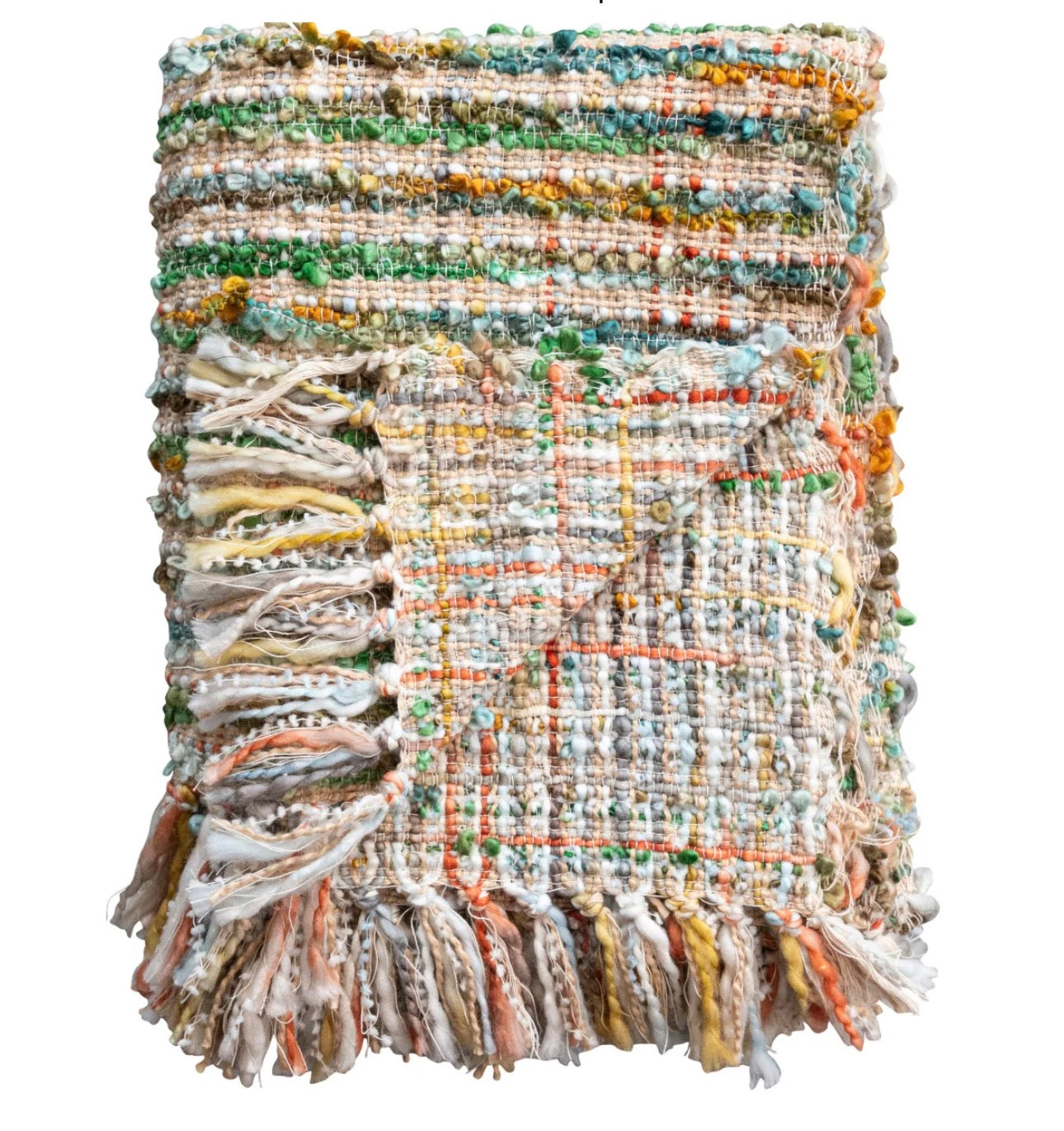 60”L x 50”W Woven Acrylic Blend Throw w Fringe, Multi Color