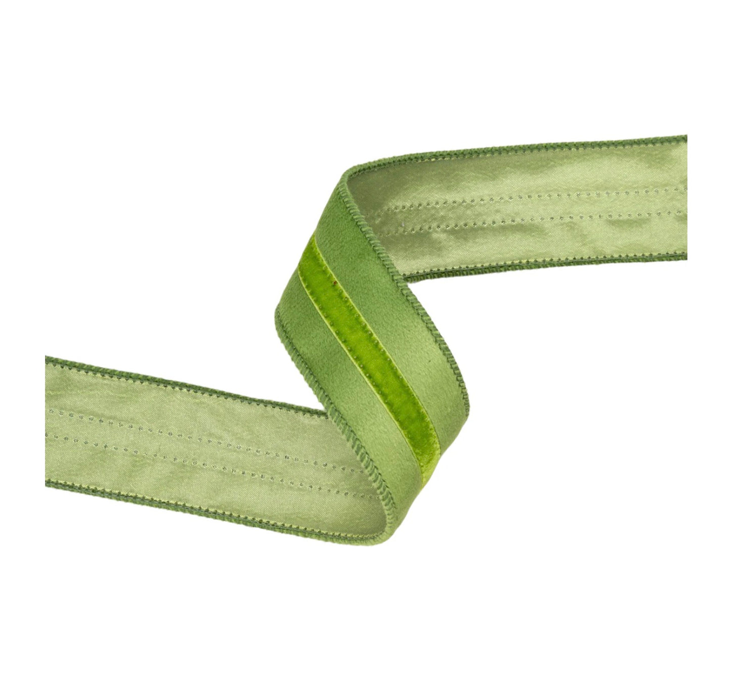 1 1/2” Wired Velvet Ribbon/Green w Green Trim/10 Yard Roll