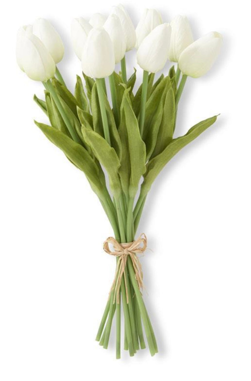 13" White Real Touch Mini Tulip Bundle (12 Stems)