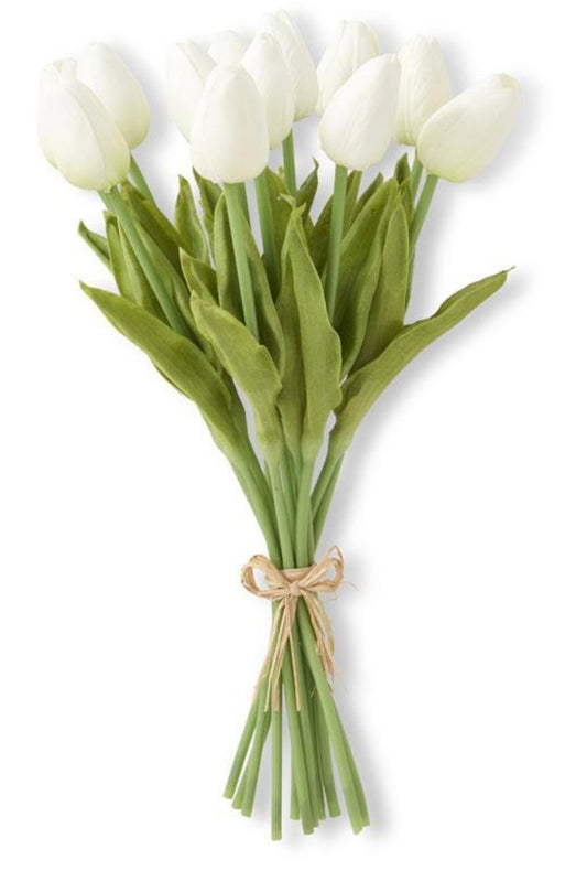 13" White Real Touch Mini Tulip Bundle (12 Stems)