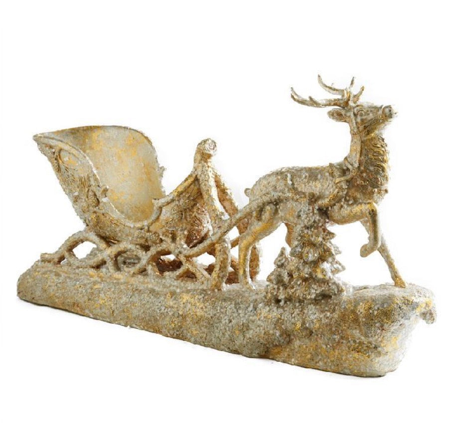 22” Gold Resin Reindeer Sleigh