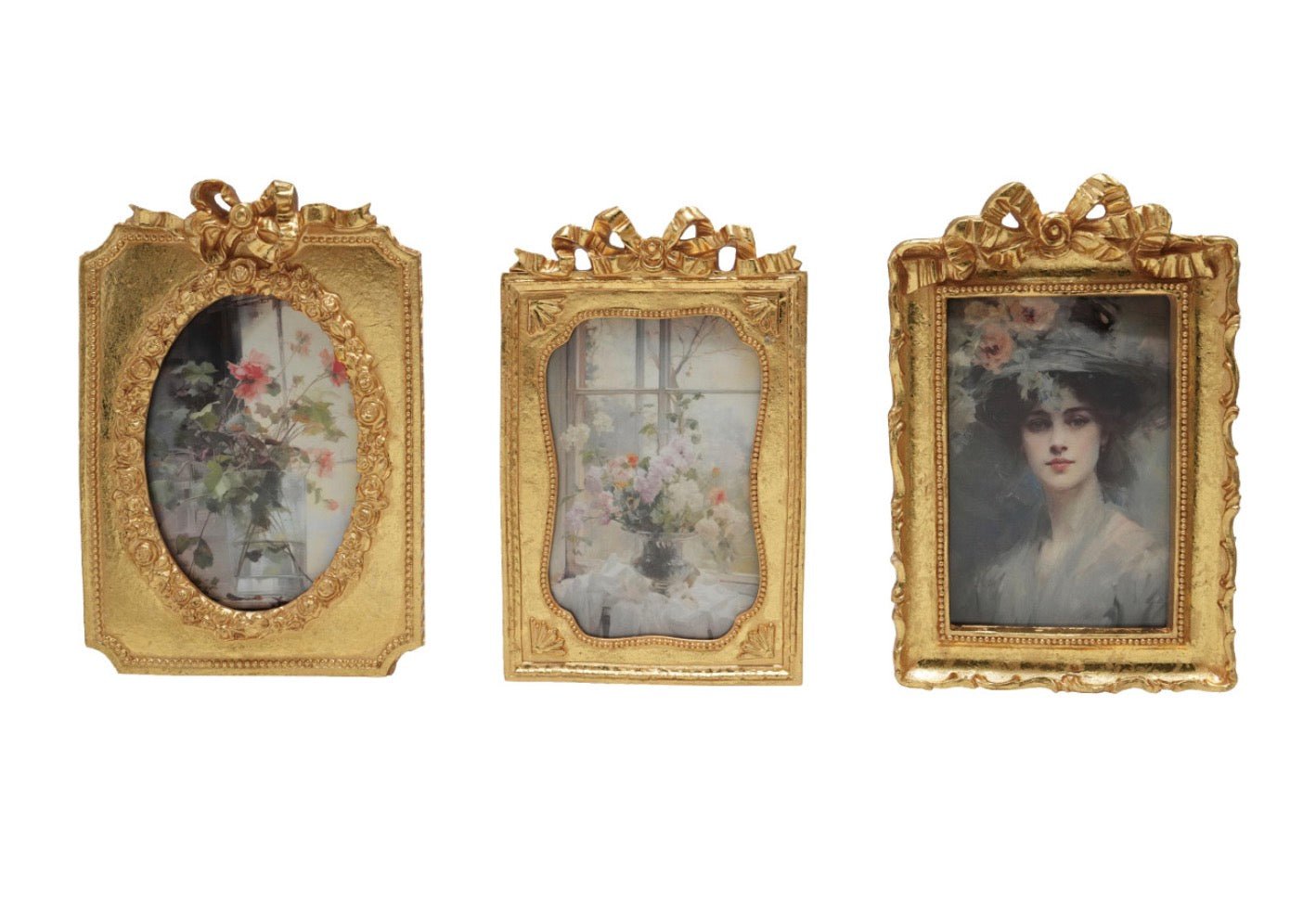 Resin Photo Frame w Bow - Gold Finish